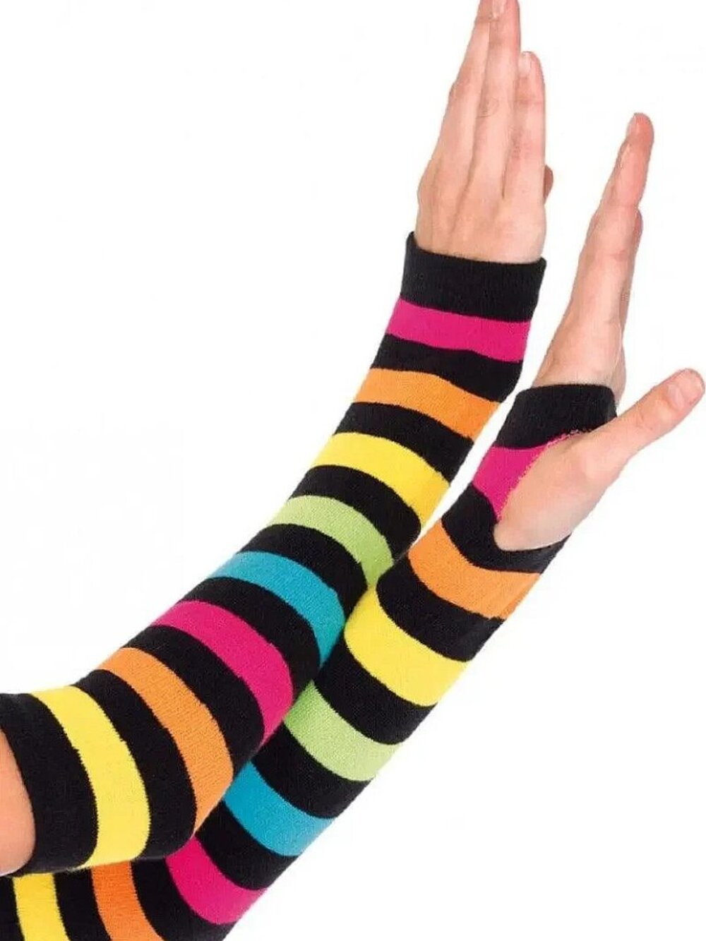 Leg Avenue Rainbow Gauntlet Gloves Neon Striped Fingerless Costume OS